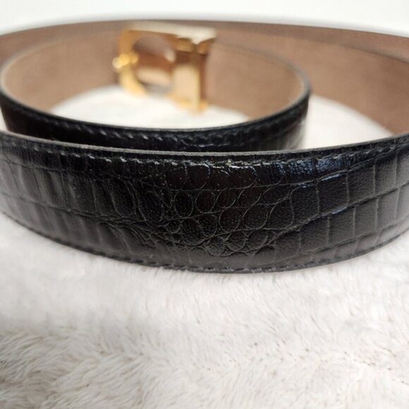 Vintage Mario Valentino Black Crocodile Skin Gold Logo Buckle Belt Size 36/90 main image 15